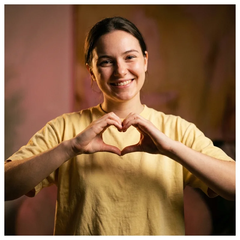 A woman making a heart shape with her hands