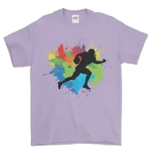 Track and field tee in lavender with a colour-splash sprinter print